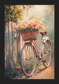 Juliste, jossa on vintage-pyörä ja kukoistava kori -5