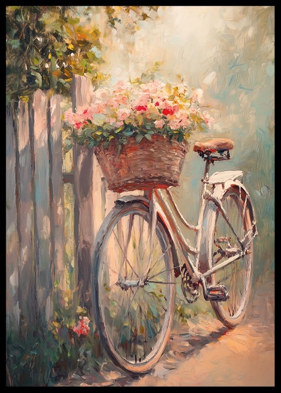 A poster with a vintage bicycle and flourishing basket -12