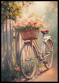 Un afiș cu o bicicletă de epocă și un coș înfloritor -2