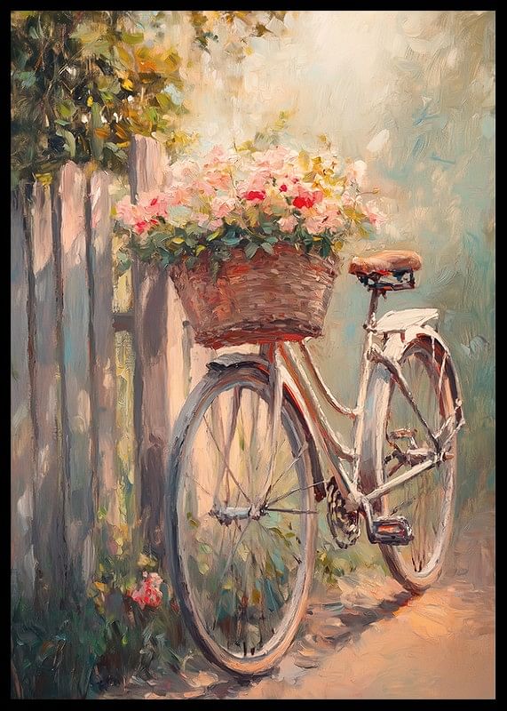 Un afiș cu o bicicletă de epocă și un coș înfloritor -12