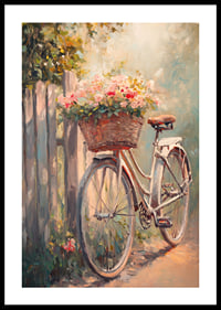 A poster with a vintage bicycle and flourishing basket -0