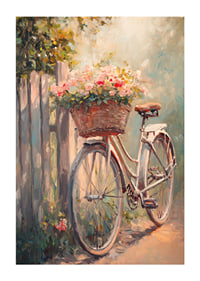 A poster with a vintage bicycle and flourishing basket -1