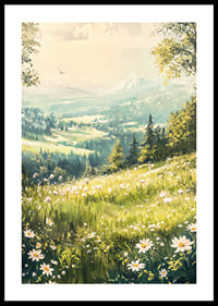 A poster with a blooming alpine meadow and majestic mountains-0