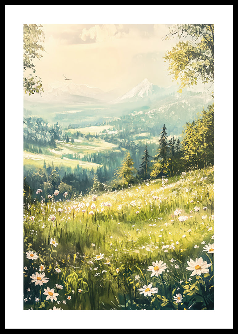 A poster with a blooming alpine meadow and majestic mountains-12