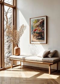 Un afiș cu un cărucior cu flori colorat care răspândește farmecul rustic și bucuria-4