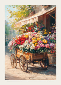 En poster med en färgsprakande blomvagn som sprider rustik charm och glädje-3
