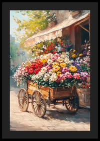 En poster med en färgsprakande blomvagn som sprider rustik charm och glädje-4