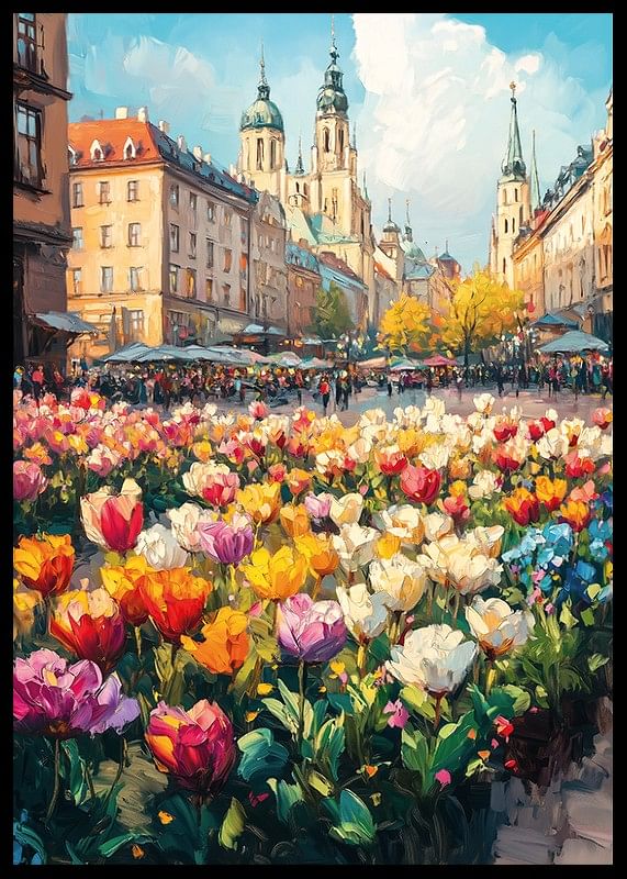 Un poster care combină farmecul orașului cu splendoarea colorată a lalelei primăverii-12