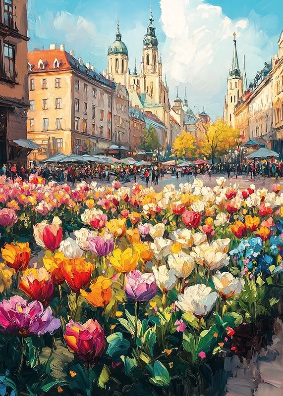 Un poster care combină farmecul orașului cu splendoarea colorată a lalelei primăverii-12
