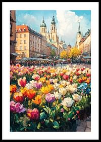 Un poster care combină farmecul orașului cu splendoarea colorată a lalelei primăverii-0