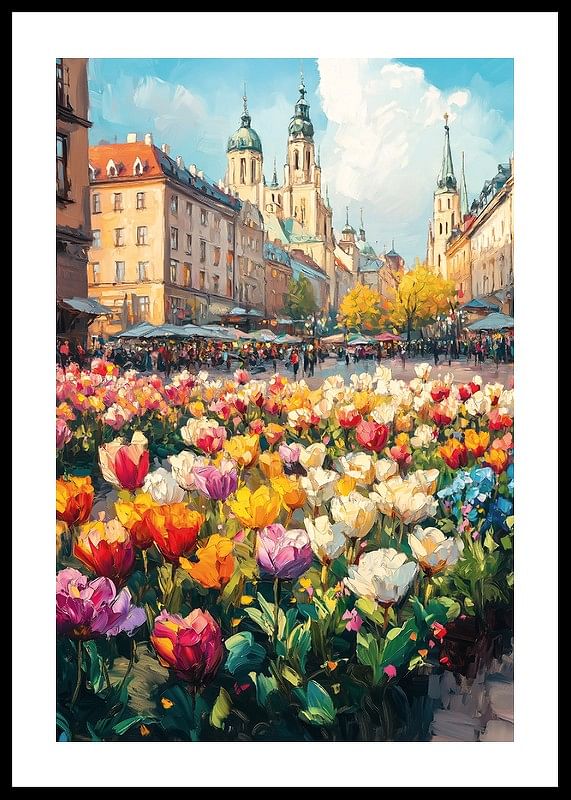 Un poster care combină farmecul orașului cu splendoarea colorată a lalelei primăverii-12