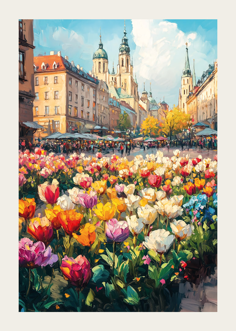 Plagát, ktorý spája čaro mesta s jarnou pestrofarebnou tulipánovou nádherou-12