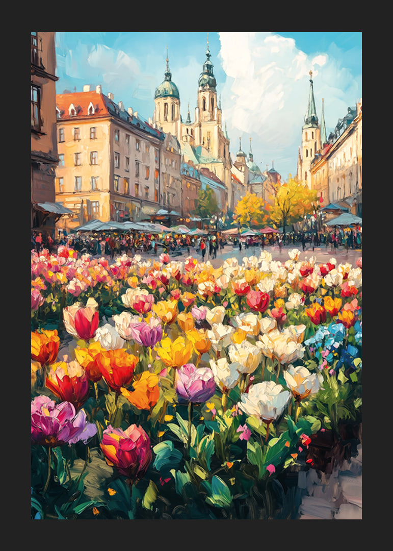Plagát, ktorý spája čaro mesta s jarnou pestrofarebnou tulipánovou nádherou-12