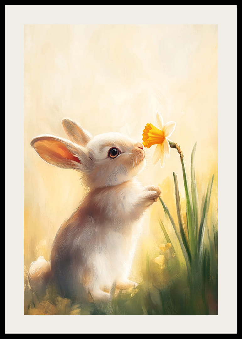 En poster med en söt kanin och en påsklilja -12