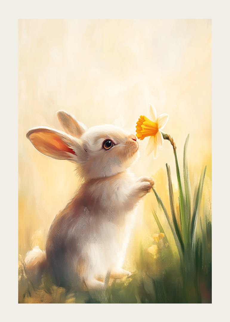En poster med en söt kanin och en påsklilja -12