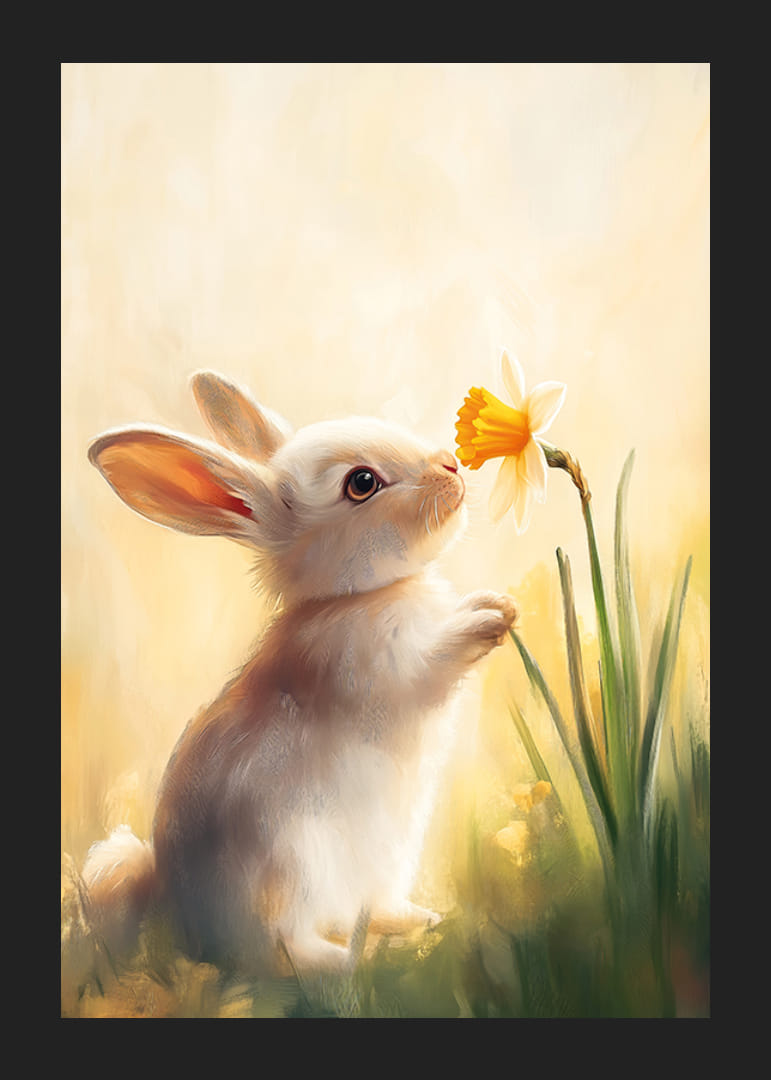 En poster med en söt kanin och en påsklilja -12