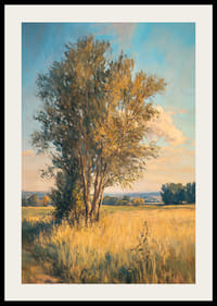 Plakát egy magányos fával egy aranymezőben, amely nyugalmat és vidéki bájt közvetít-2
