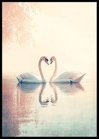 A poster with two swans in a still lake that radiates love and harmony-6