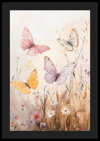 A poster with pastel butterflies dancing over a blooming meadow -4