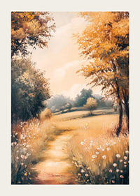 A poster with a golden path through flowering meadows -3