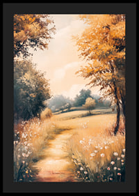 A poster with a golden path through flowering meadows -4