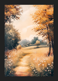 A poster with a golden path through flowering meadows -5