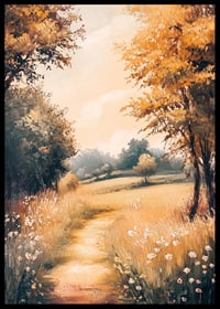 A poster with a golden path through flowering meadows -6