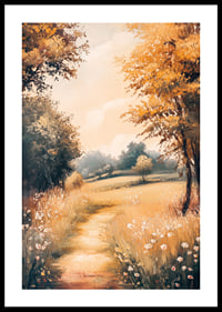 A poster with a golden path through flowering meadows -0