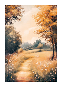 A poster with a golden path through flowering meadows -1