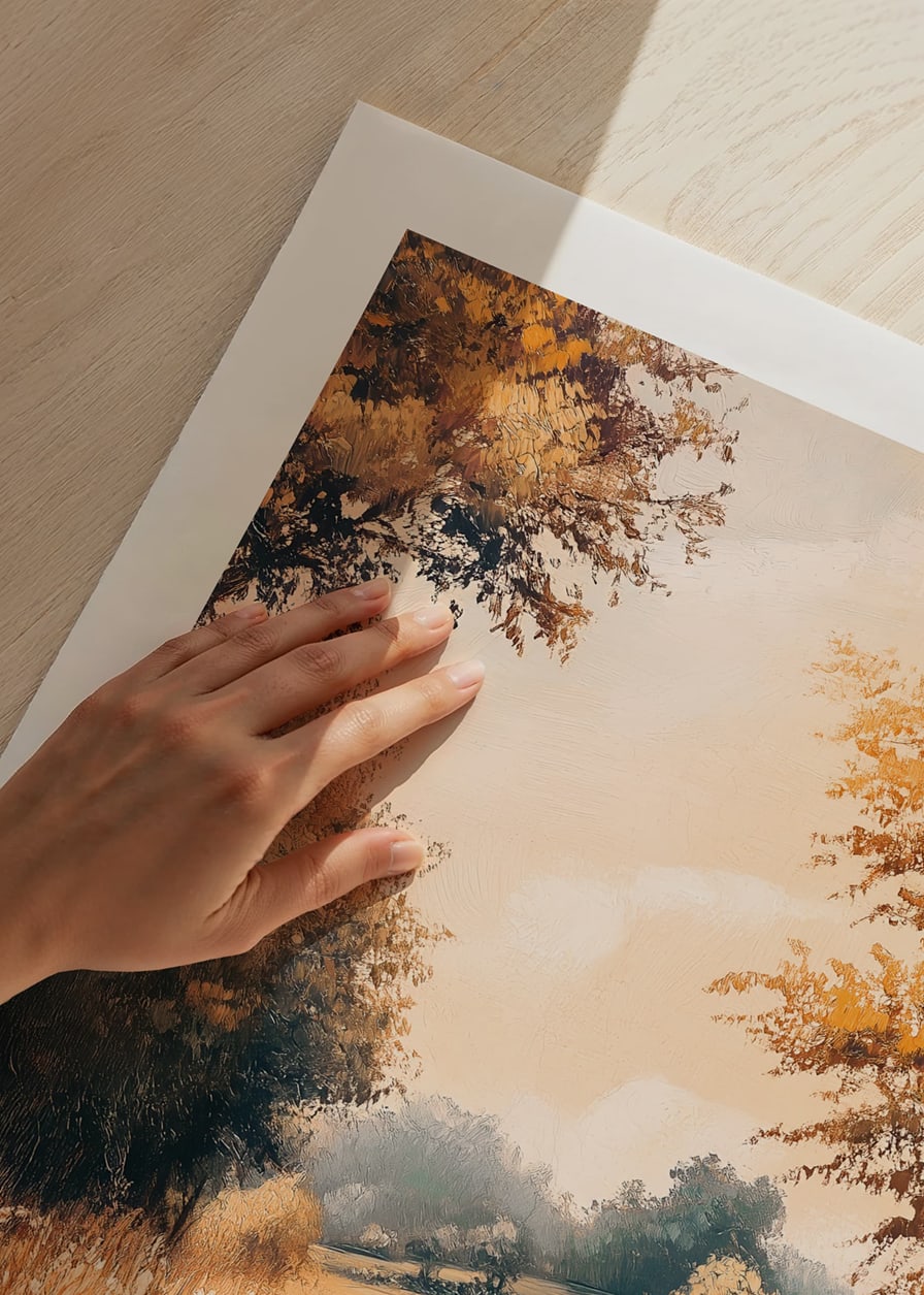 A poster with a golden path through flowering meadows -12