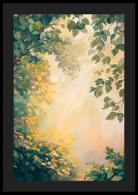 Un afiș cu o pădure în lumina aurie a dimineții -4