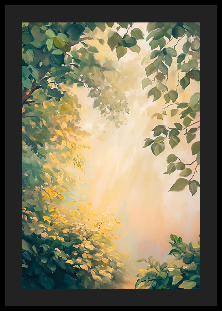 Un afiș cu o pădure în lumina aurie a dimineții -12