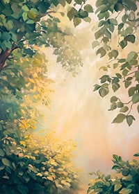 En poster med ett skogsparti i gyllene morgonljus -7