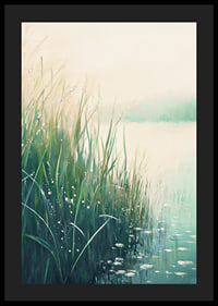 A poster with a calm lakeside in soft green and blue tones-4