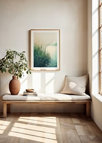 A poster with a calm lakeside in soft green and blue tones-8