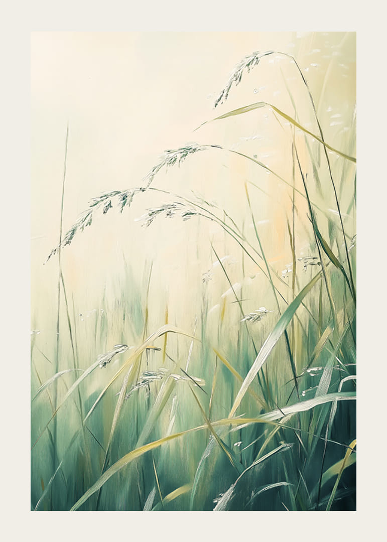 Plagát s trávou v jemnom svetle, ktorý vyjadruje pokoj a eleganciu prírody-12