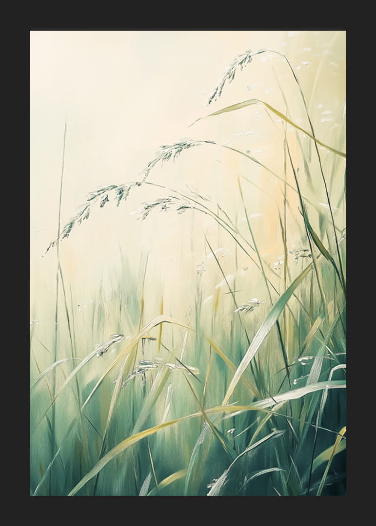 Plagát s trávou v jemnom svetle, ktorý vyjadruje pokoj a eleganciu prírody-12