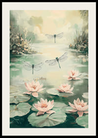 Une affiche avec des nénuphars et des libellules -2