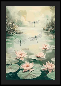 A poster with water lilies and dragonflies -4