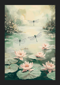 Une affiche avec des nénuphars et des libellules -5