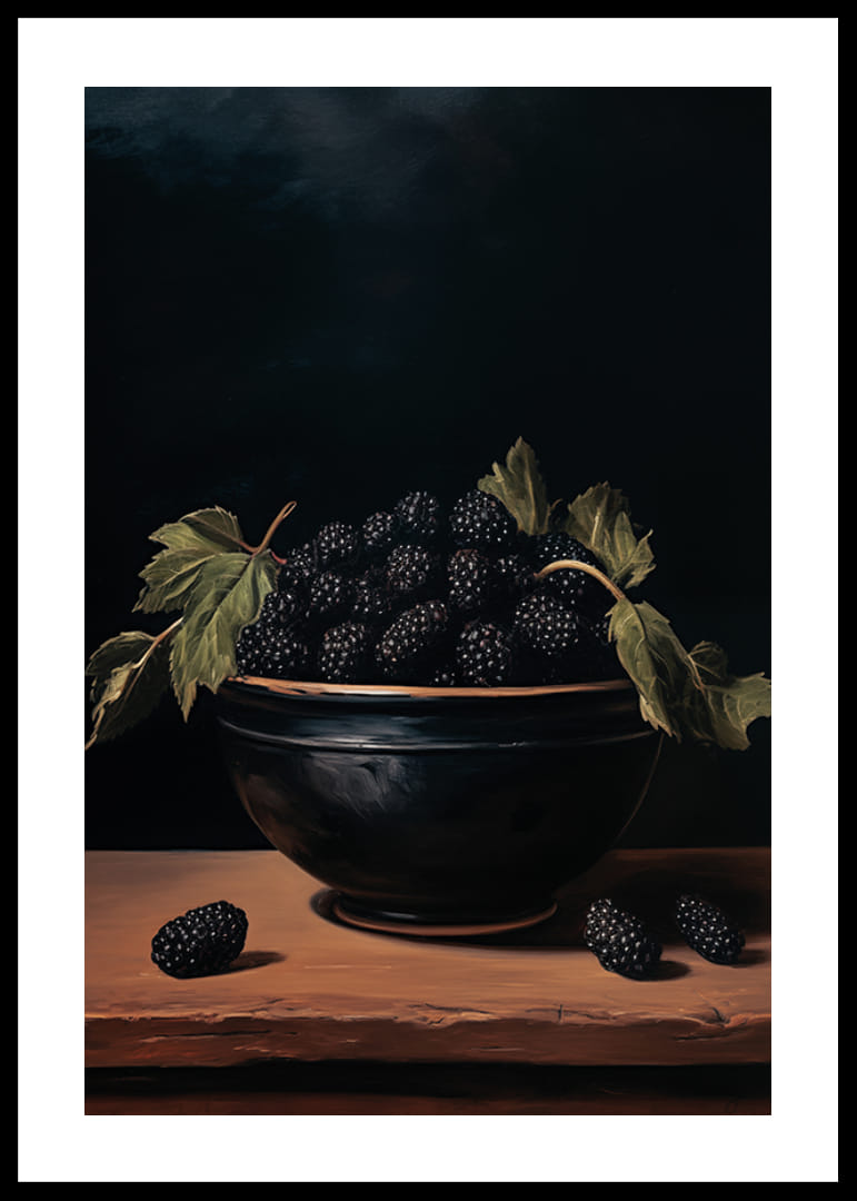 Een poster met bramen en donkere tinten -12