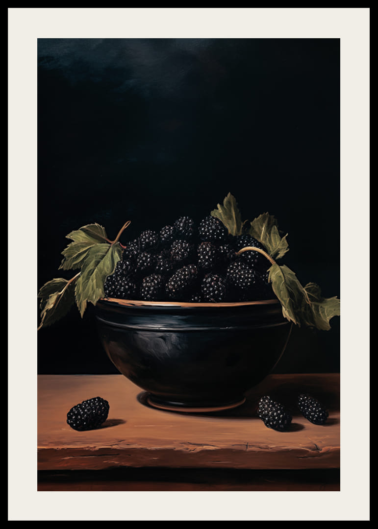 Een poster met bramen en donkere tinten -12