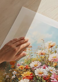 Ein Poster mit einer blühenden Sommerwiese und im Sonnenlicht tanzenden Schmetterlingen-9
