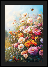 A poster with a blooming summer meadow and butterflies dancing in the sunlight-4