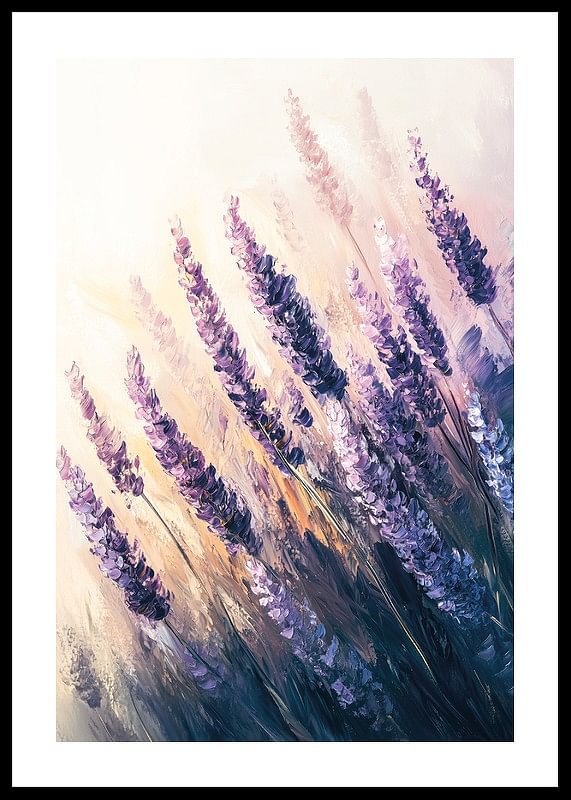 Un poster cu câmpuri de lavandă luminate de soare în tonuri moale și pastelate-12