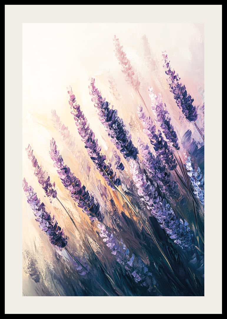A poster of sunlit lavender fields in soft purple and pastel tones-12
