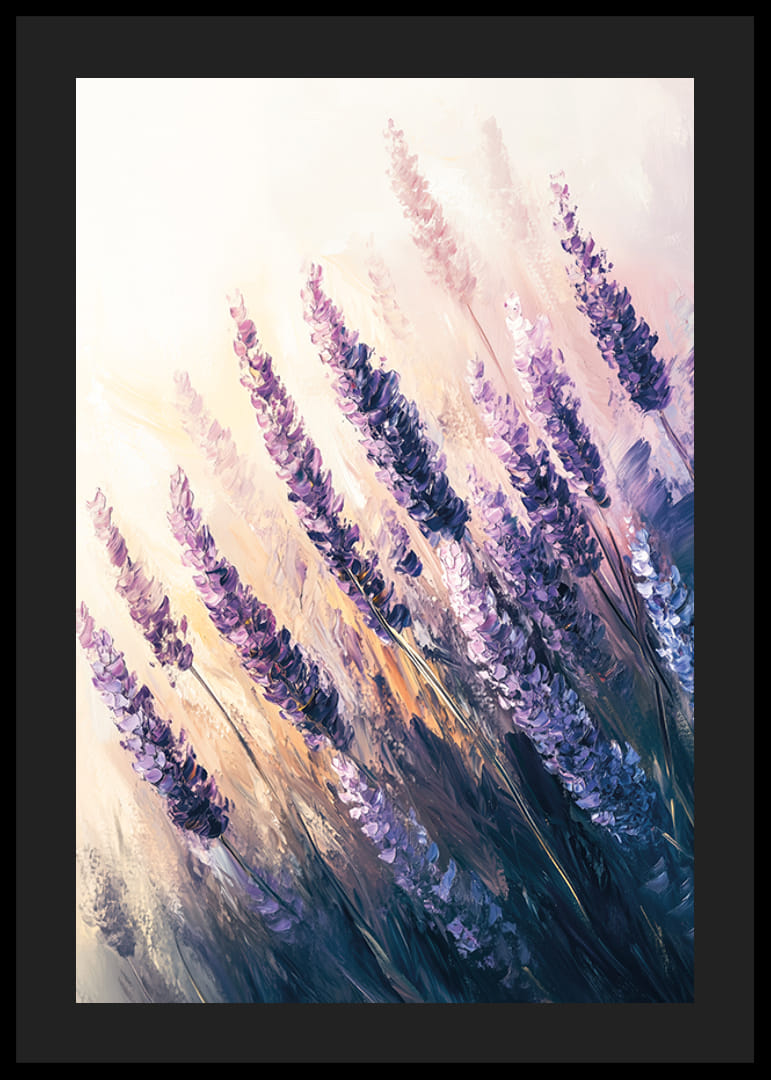 A poster of sunlit lavender fields in soft purple and pastel tones-12