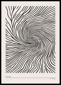Plakat med abstrakte sorte linjer, der hvirvler indad og skaber en hypnotisk spiral-0