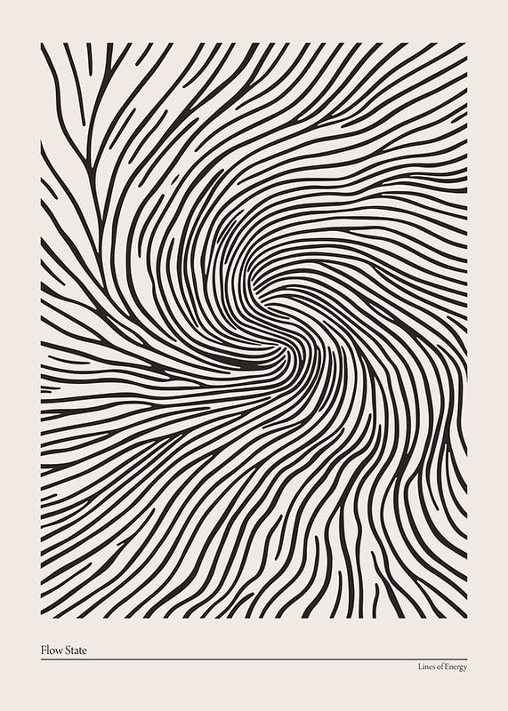 Poster with abstract black lines swirling inwards creating a hypnotic spiral-12