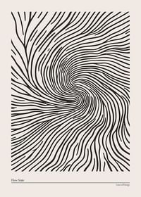 Plakat med abstrakte sorte linjer, der hvirvler indad og skaber en hypnotisk spiral-1